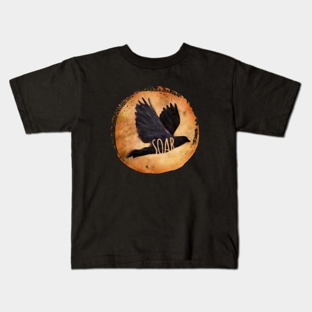 SOAR - crow/raven in flight Kids T-Shirt by directdesign